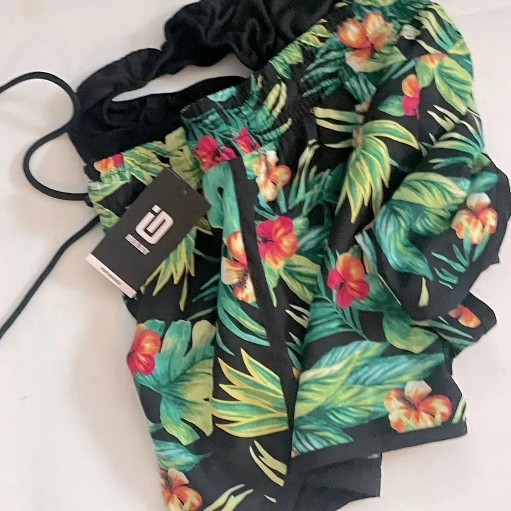 NEW💐🌸 Ideology Womens Tropical-Printed Drawstring Running Shorts Size XS
